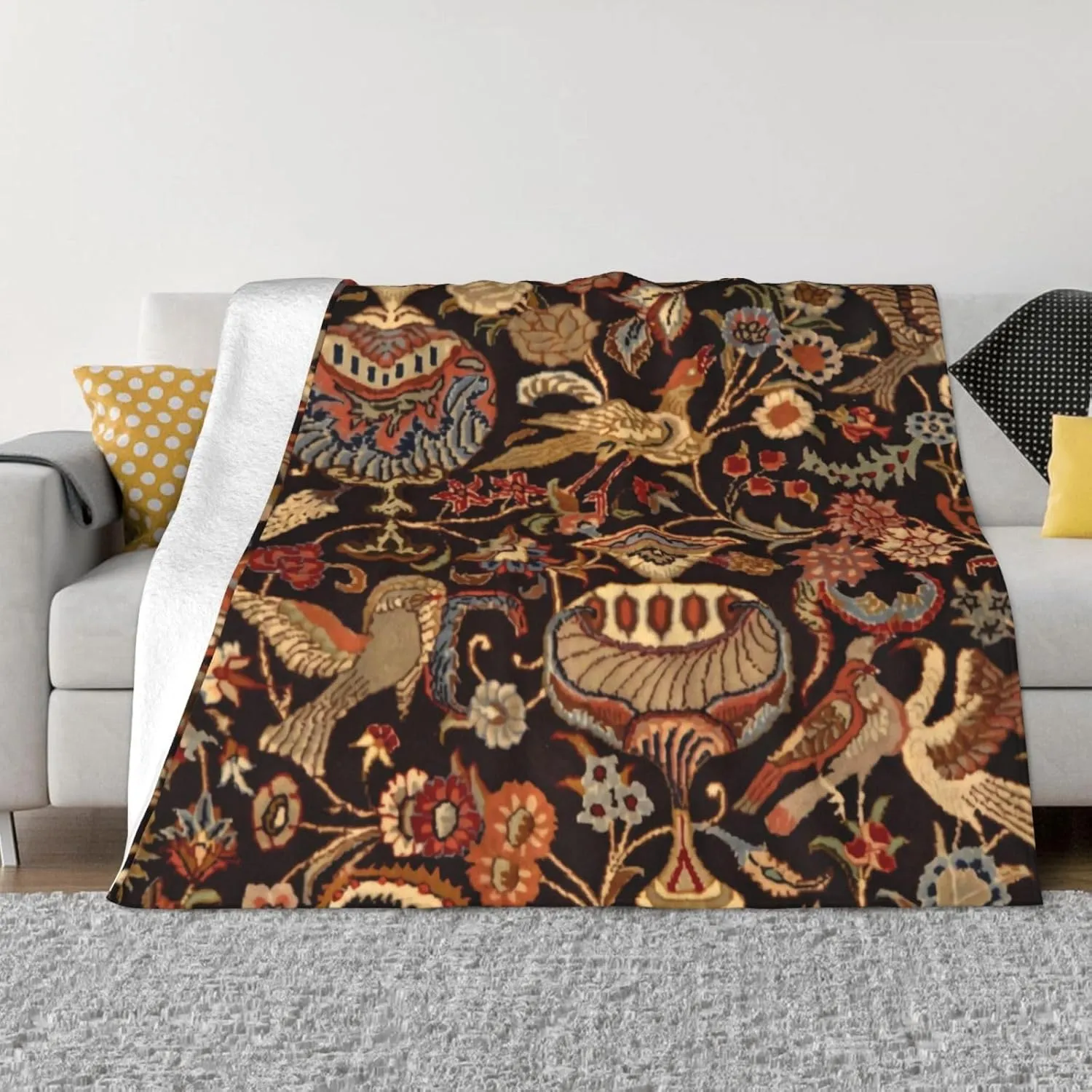 Vintage Persian Oriental Turkish Carpet 60"X50" Flannel Blanket - 100% Soft Polyester, Lightweight and Warm, Suitable for Families, Camping, Travel