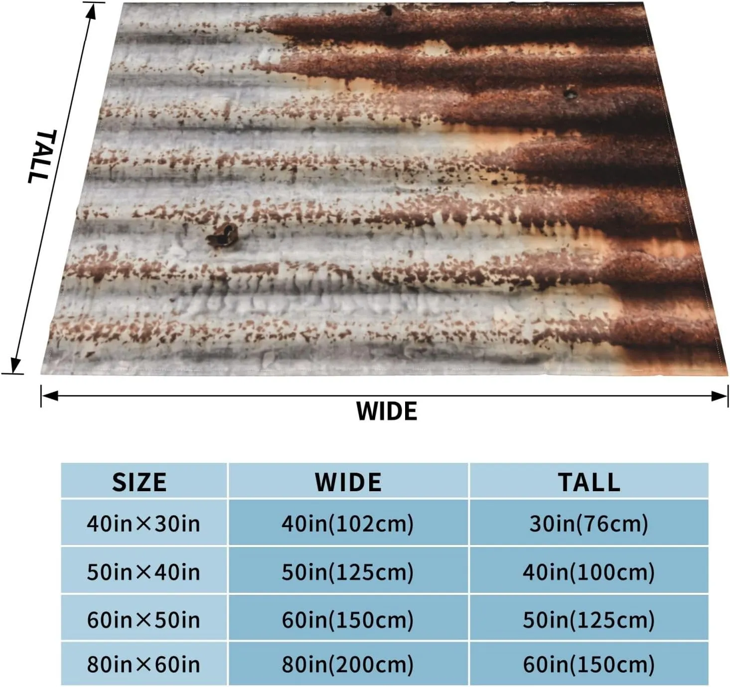 Vintage Rusty Metal Light 60"X50" Flannel Blanket - 100% Soft Polyester, Lightweight and Warm, Suitable for Families, Camping, Travel