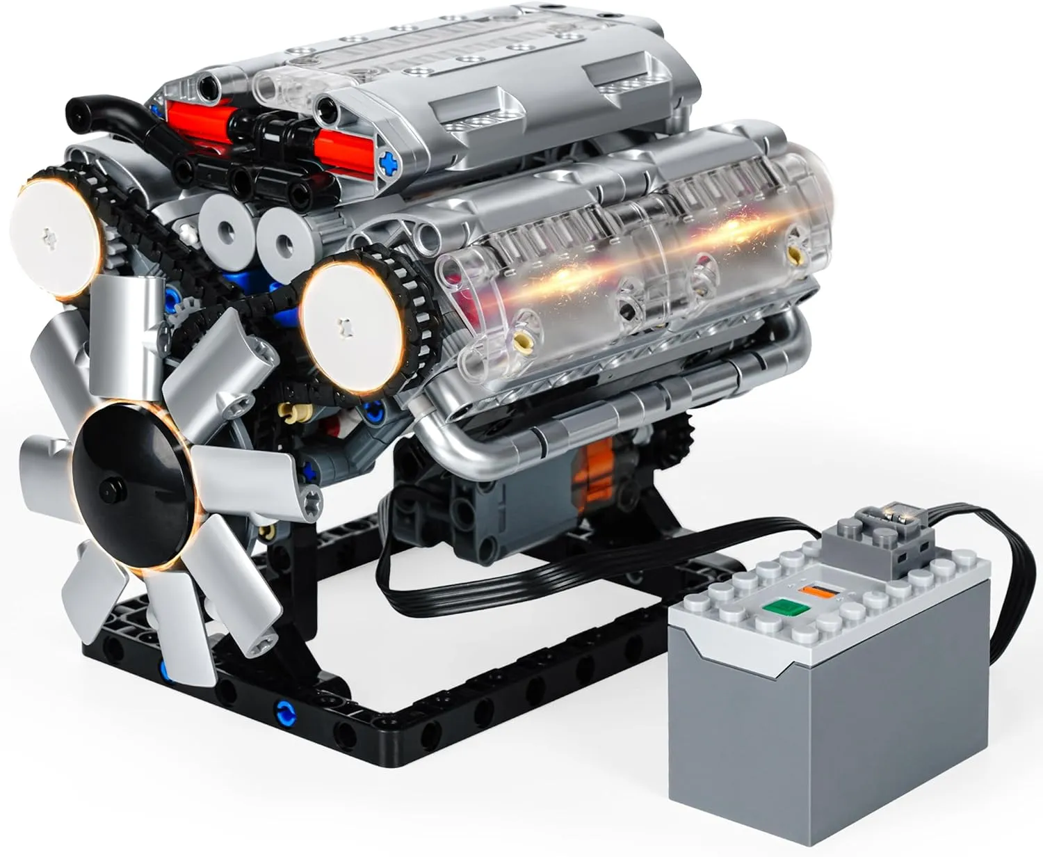 Vuvance V8 Engine Model kit with Battery and Motor – Fully Assemblable V8 Engine Model Toy with Transparent Cylinder Head, Timing Chain and Crankshaft Pulley System for Adults – 500  Pieces