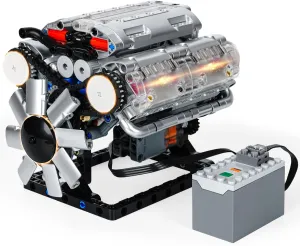 Vuvance V8 Engine Model kit with Battery and Motor – Fully Assemblable V8 Engine Model Toy with Transparent Cylinder Head, Timing Chain and Crankshaft Pulley System for Adults – 500  Pieces