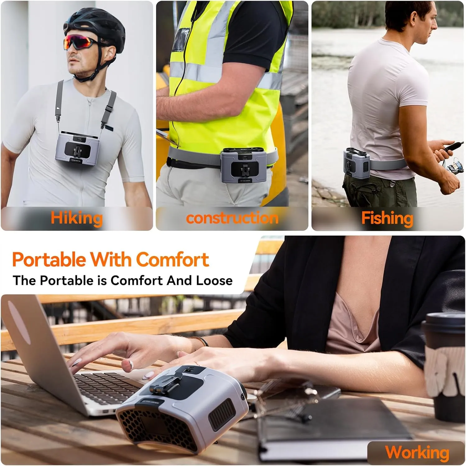 Waist Fan, Portable USB Rechargeable Cooler Fan - Hand Free, 10000mAh Battery Lasts 6-32 Hours