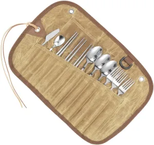 Wakauto 1Set Stainless Steel Camping Utensils Set Portable Multi Function Utensil Kit for Outdoor Activities Lightweight and Durable Tableware for Bbq Hiking Picnic and Travel