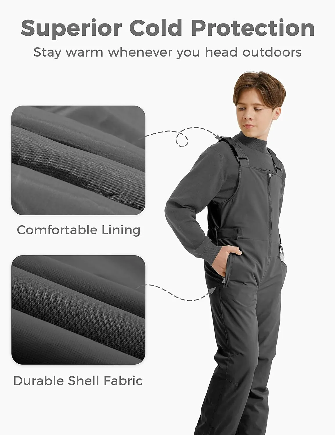 Wantdo Boy's Waterproof Ski Bibs Warm Snow Pants Snowboarding Overall Insulated Outdoor Jumpsuit