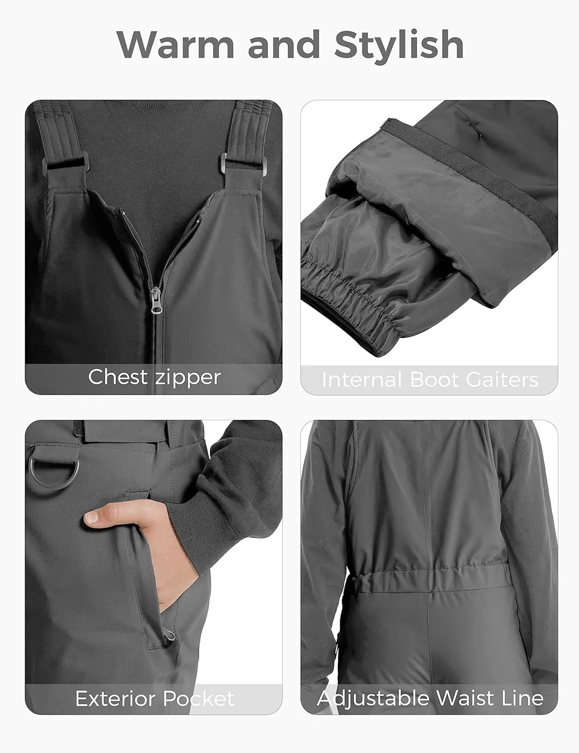 Wantdo Boy's Waterproof Ski Bibs Warm Snow Pants Snowboarding Overall Insulated Outdoor Jumpsuit