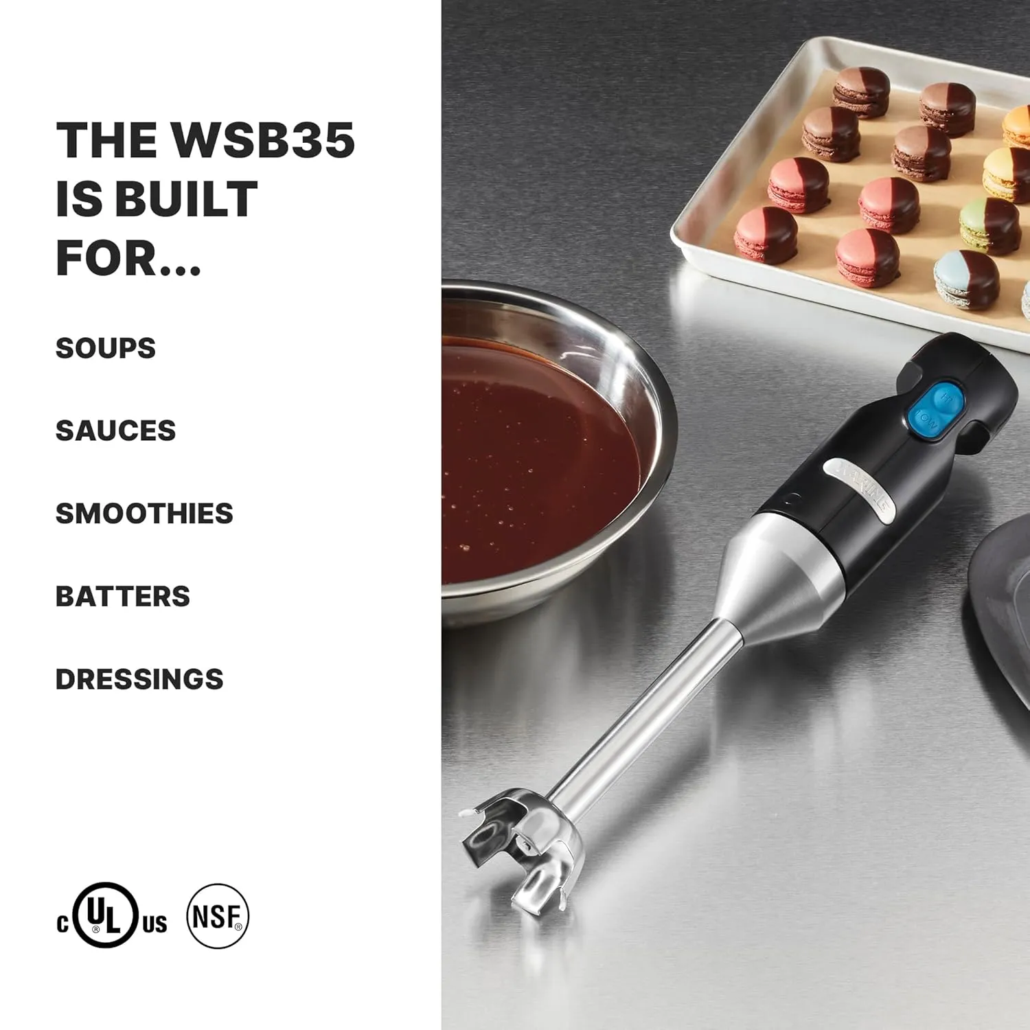 Waring Commercial Quik Stix Light Duty Stick Immersion Hand Held Blender, 7" Fixed Sealed Shaft, Steel Blade, 2 Speed, Professional Restaurant Foodservice Grade, 3 Gallon, 120V 100W, WSB35, Black