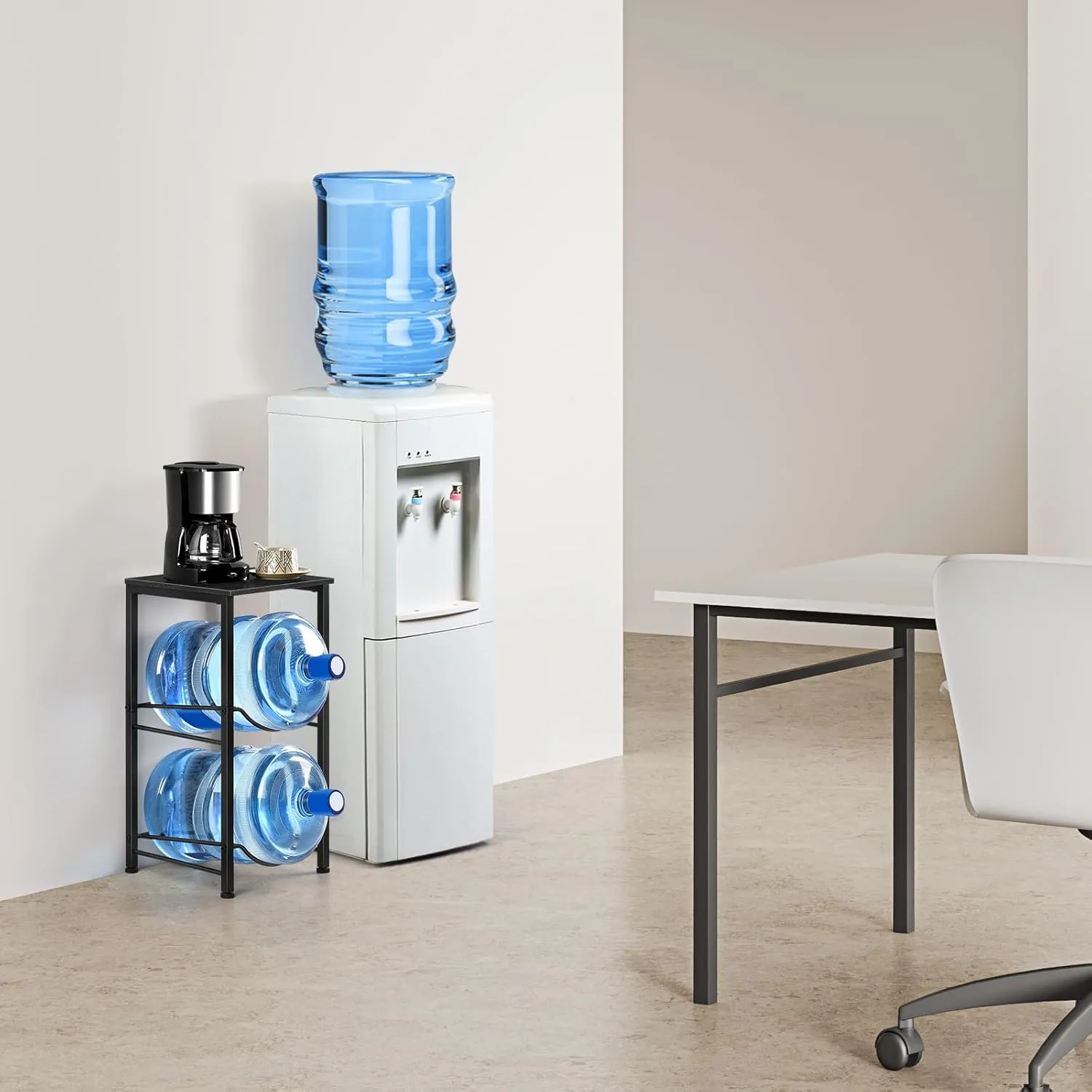 Water Jug Holder 5 Gallon Water Bottle Holder with Top Shelve 2 Tier Water Cooler Storage Rack Heavy Duty Water Dispenser Stand for Kitchen Living Room Office Black