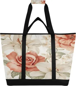 Watercolor Floral Reusable Insulated Cooler Bag with Ice Pack Compartment - Large 236L Waterproof Thermal Grocery Tote for Picnic Beach Camping Lunch Storage