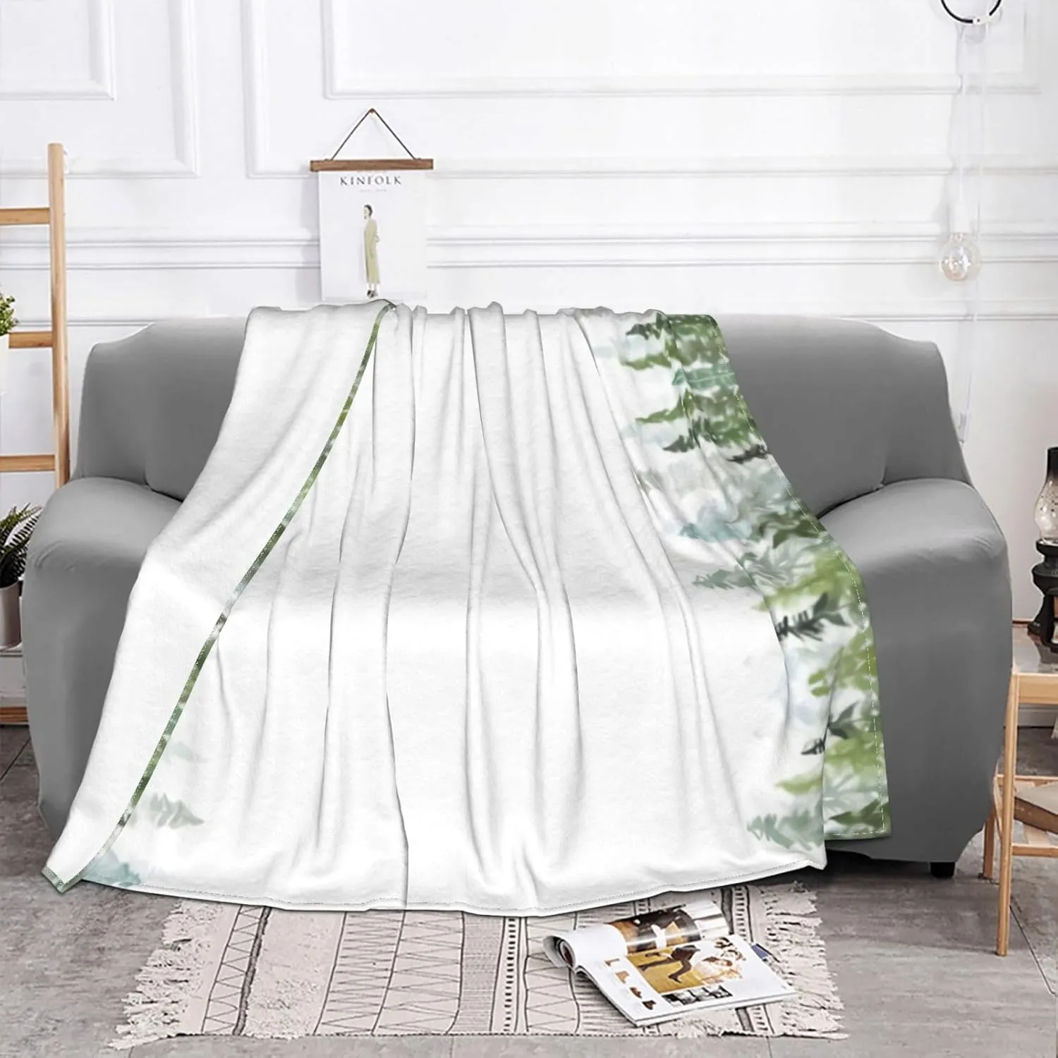 Watercolor Pine Trees 60"X50" Flannel Blanket - 100% Soft Polyester, Lightweight and Warm, Suitable for Families, Camping, Travel