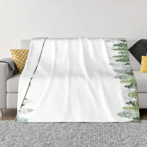Watercolor Pine Trees 60"X50" Flannel Blanket - 100% Soft Polyester, Lightweight and Warm, Suitable for Families, Camping, Travel