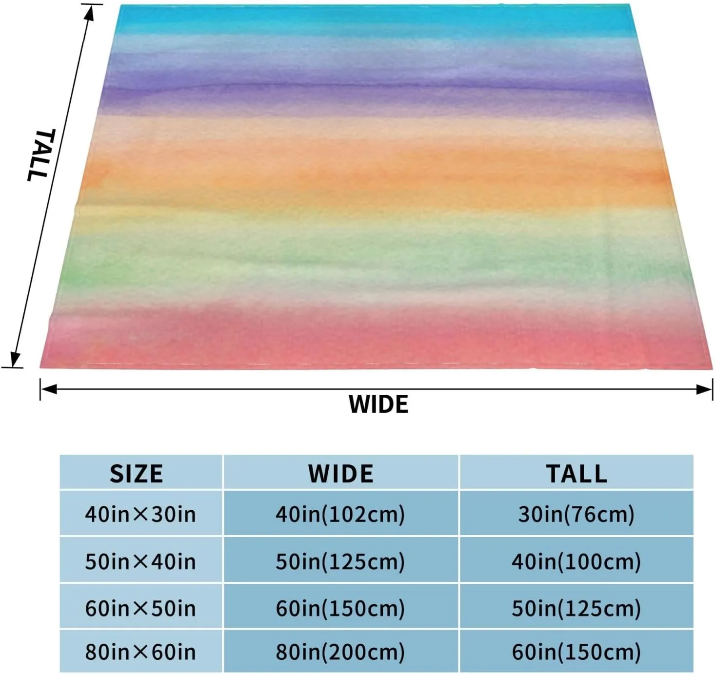 Watercolor Rainbow Light 60"X50" Flannel Blanket - 100% Soft Polyester, Lightweight and Warm, Suitable for Families, Camping, Travel