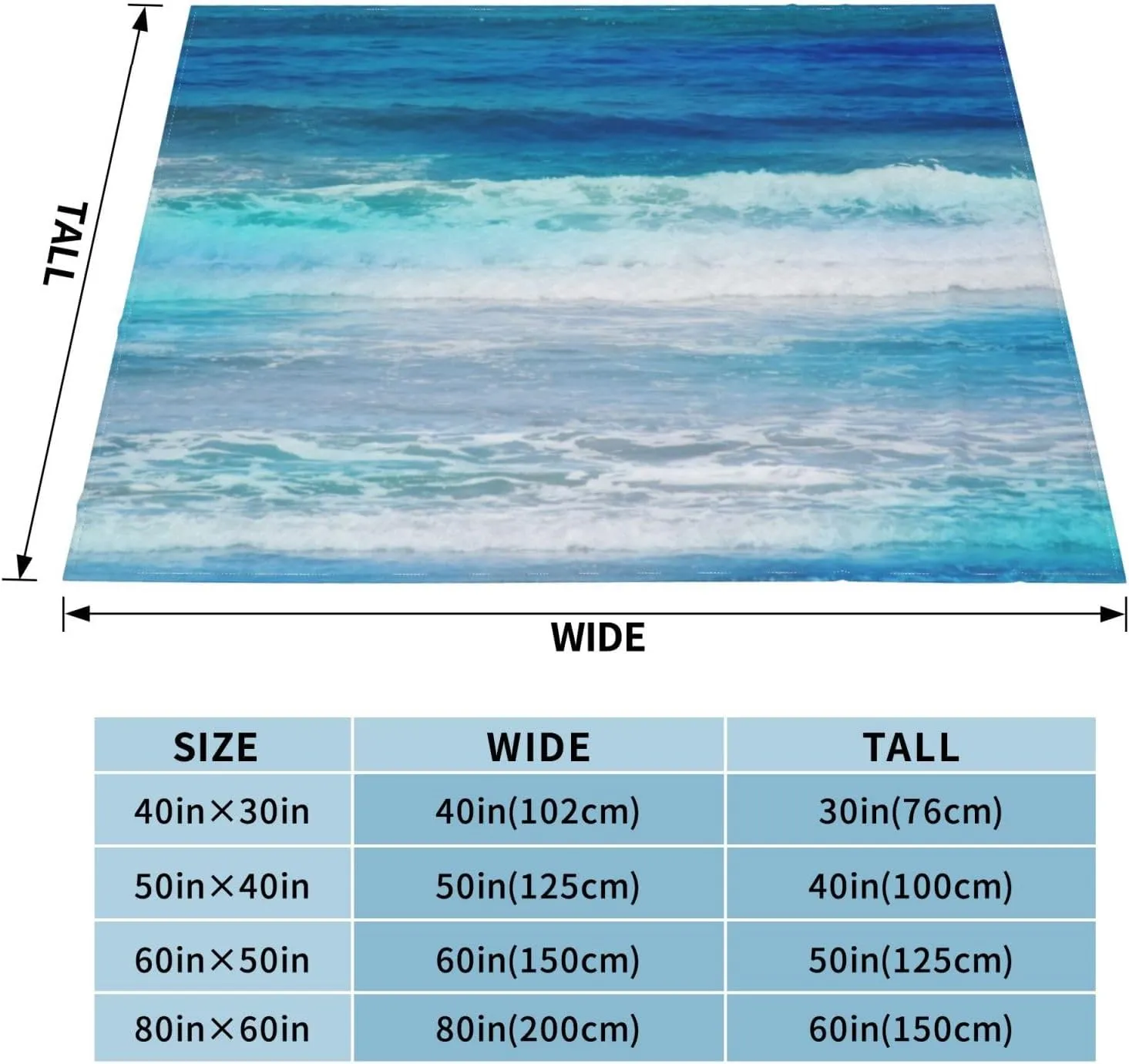 Watercolor Waves 60"X50" Flannel Blanket - 100% Soft Polyester, Lightweight and Warm, Suitable for Families, Camping, Travel