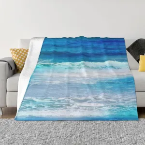 Watercolor Waves 60"X50" Flannel Blanket - 100% Soft Polyester, Lightweight and Warm, Suitable for Families, Camping, Travel