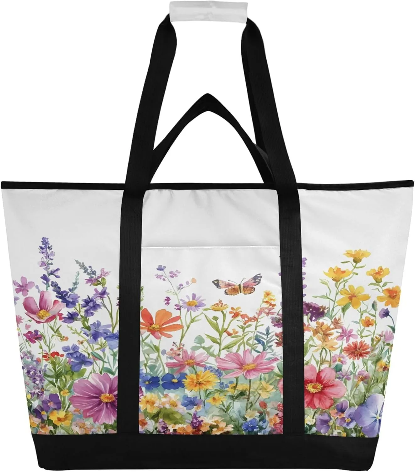 Watercolor Wildflower Reusable Insulated Cooler Bag with Ice Pack Compartment - Large 240L Waterproof Thermal Grocery Tote for Picnic Beach Camping Lunch Storage