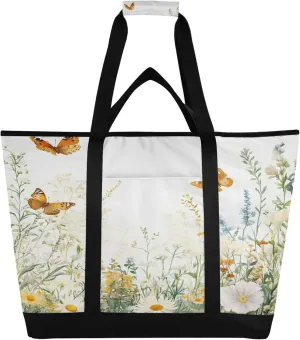 Watercolor Wildflower Reusable Insulated Cooler Bag with Ice Pack Compartment - Large 253L Waterproof Thermal Grocery Tote for Picnic Beach Camping Lunch Storage