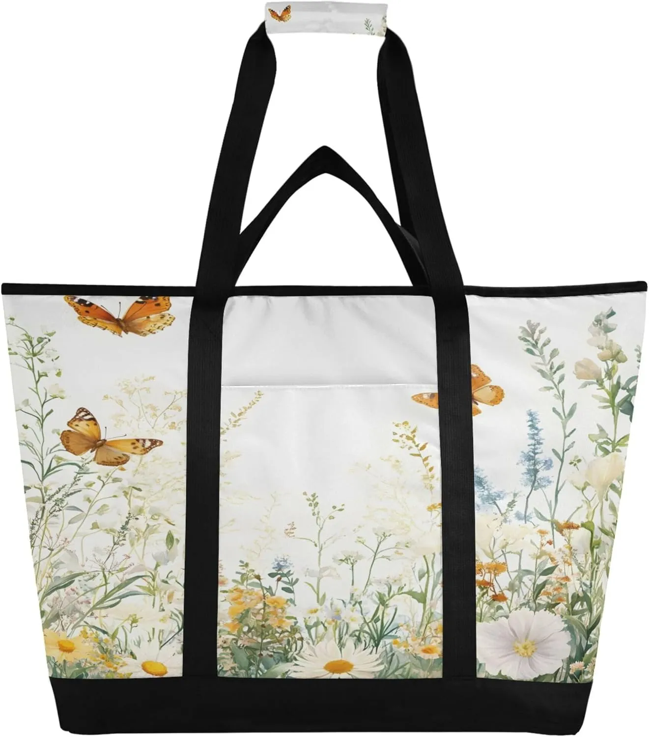 Watercolor Wildflower Reusable Insulated Cooler Bag with Ice Pack Compartment - Large 253L Waterproof Thermal Grocery Tote for Picnic Beach Camping Lunch Storage