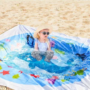 Waterproof Beach Baby Pool Kiddie Pool for Toddlers Beach Blanket Paddling Pool-Beach Toys for Infant Kids Boys and Girls