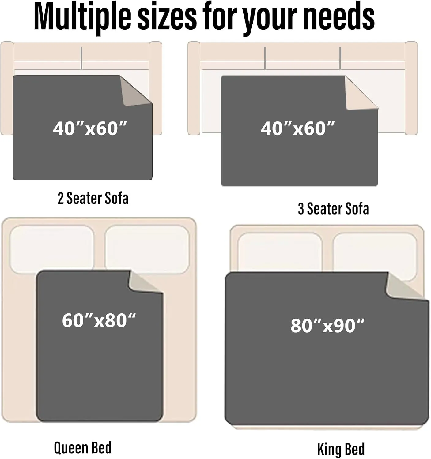 Waterproof Blanket for Bed Couch Sofa, 60"x80" Reversible & Washable, Waterproof Blanket Queen Size, Waterproof Bed Blanket, Water Resistant Blanket (Dark Grey/Silver Grey)