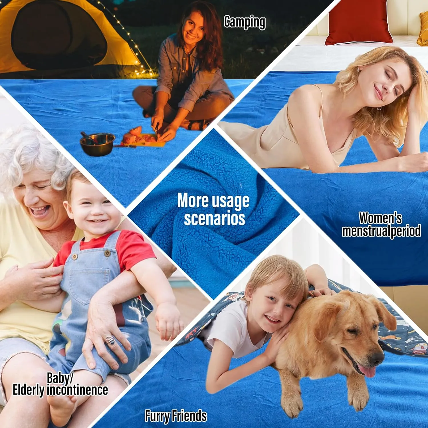 Waterproof Blanket for Bed Couch Sofa, Reversible & Reusable Cat, Dog Blanket Waterproof Washable, Small Water Resistant Blankets, Leakproof (40"x60", Blue/Warm White)