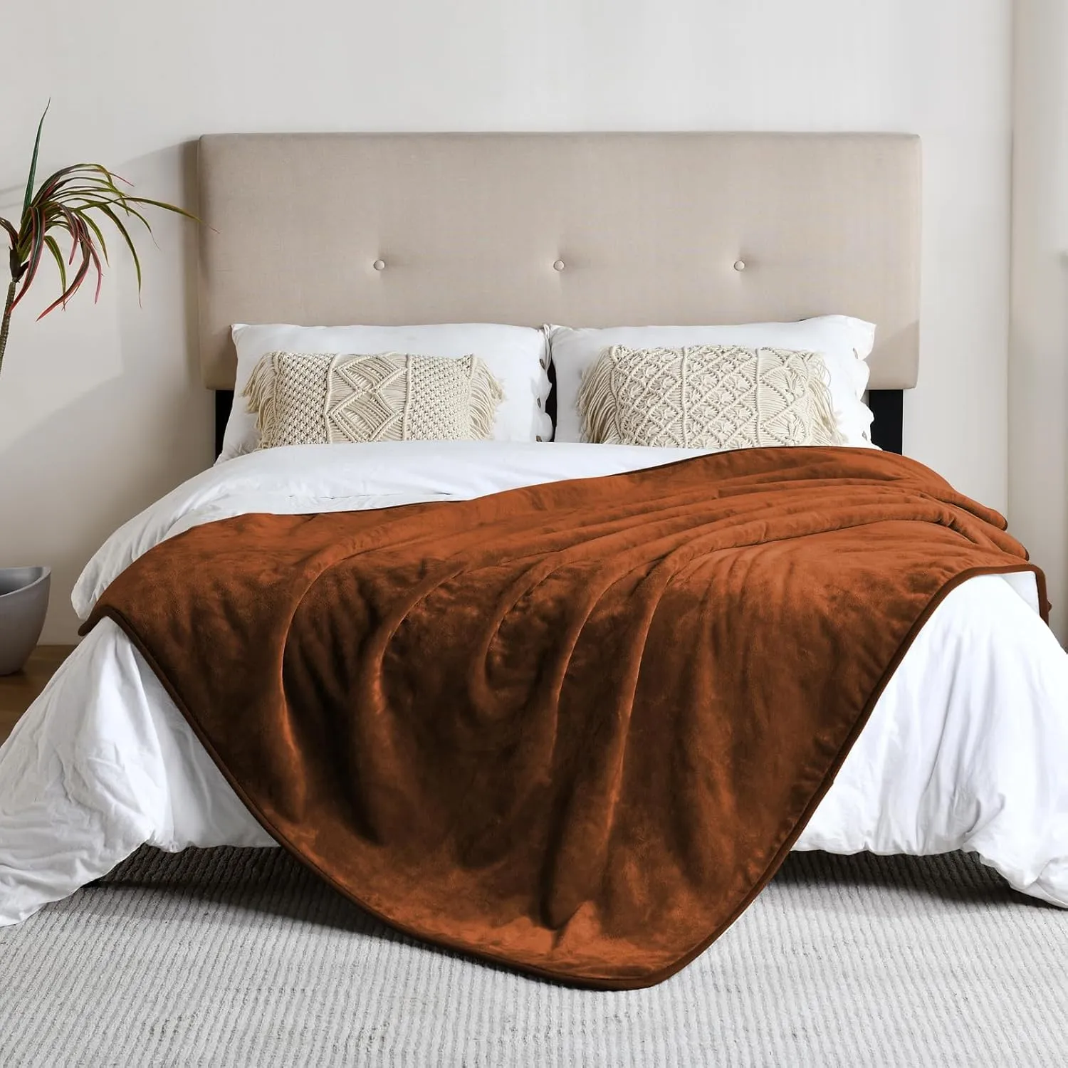 Waterproof Blanket for Bed Couch Sofa, Soft Liquid Pee Proof Pet Blanket for Dog Puppy Cat, Reversible Sherpa Fleece Furniture Protector (Caramel, 50x60 inches)