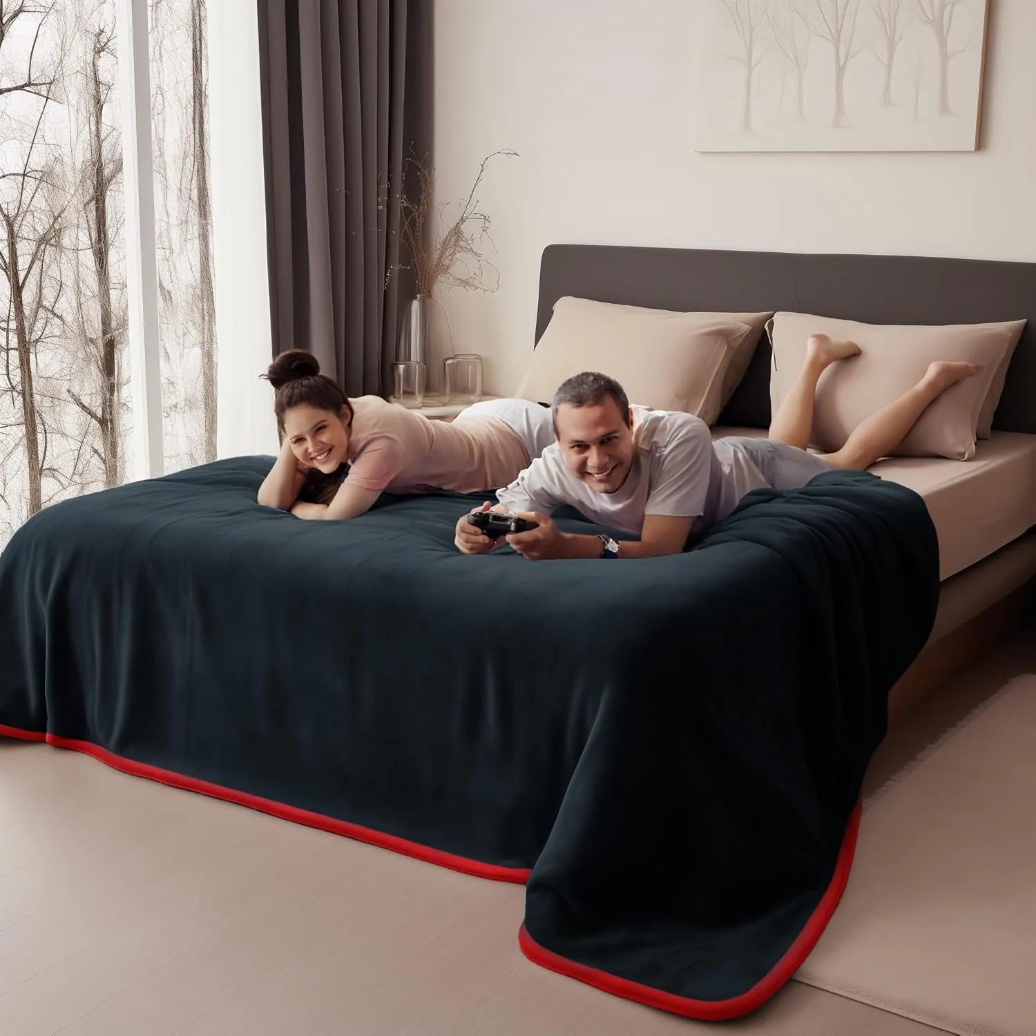 Waterproof Blanket for Bed - Reversible Splash Blanket, Water Proof, Spill-Proof, Leakproof & Water Resistant, Double-Sided Flannel (Passion Red & Midnight Black, 60x80)