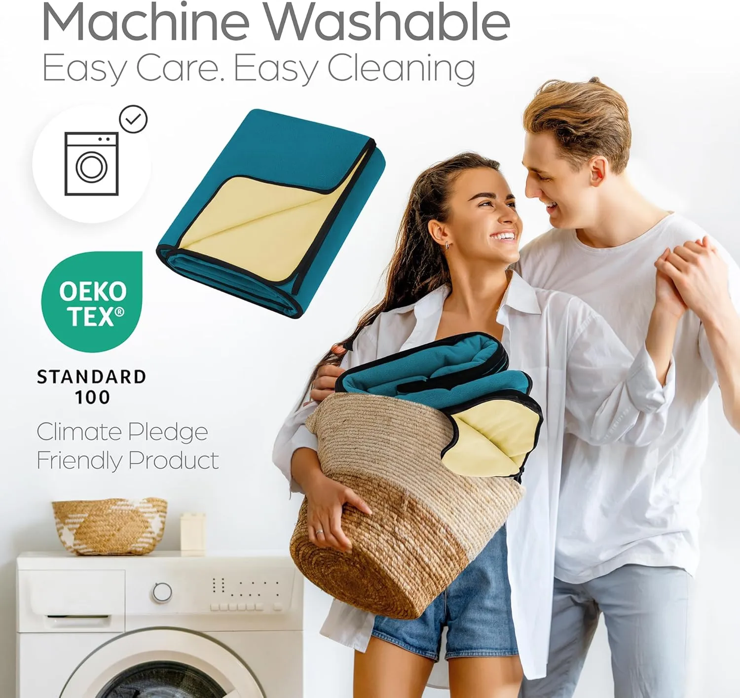 Waterproof Blanket Large – No Mess Soft and Cozy Waterproof Throw Blanket Against Accidents, Spill & Stain Proof Easy to Clean Splash Blanket Cover, Reversible Blue/Beige 80”x90”