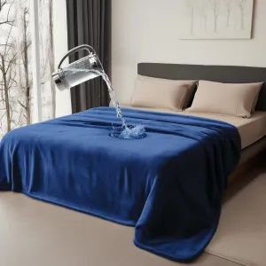 Waterproof Blanket Queen Size, Water Resistant, Water Proof, Stain Proof, Leakproof & Spill-Proof Flannel (Navy Blue & Abyss Green, 80x90)