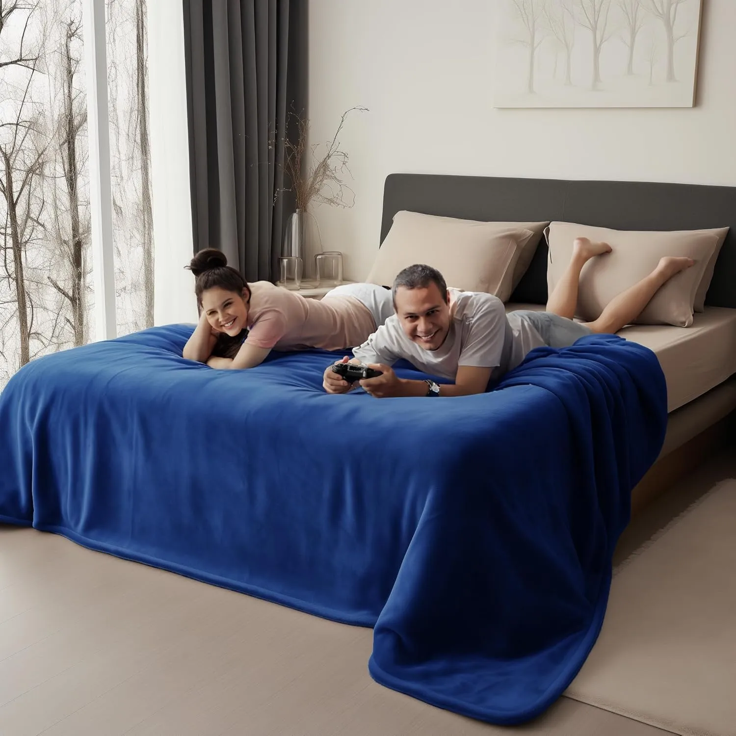 Waterproof Blanket Queen Size, Water Resistant, Water Proof, Stain Proof, Leakproof & Spill-Proof Flannel (Navy Blue & Abyss Green, 80x90)