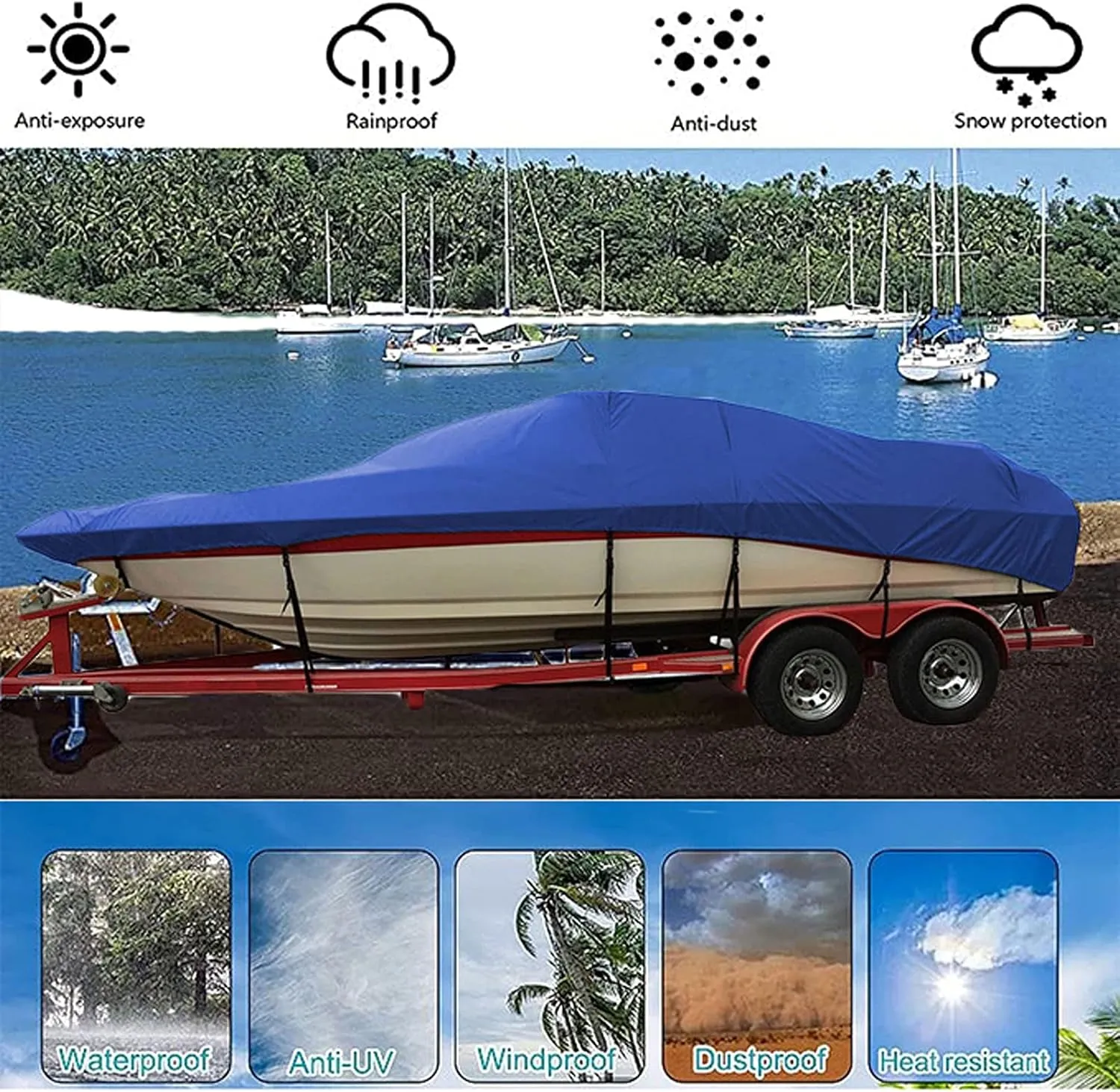 Waterproof Boat Cover, Heavy Duty 600D Marine Grade Oxford Waterproof Durable Tear Proof Boat Cover UV Resistant Cover, for V Hull, Fishing Boat,Black,25to27FT