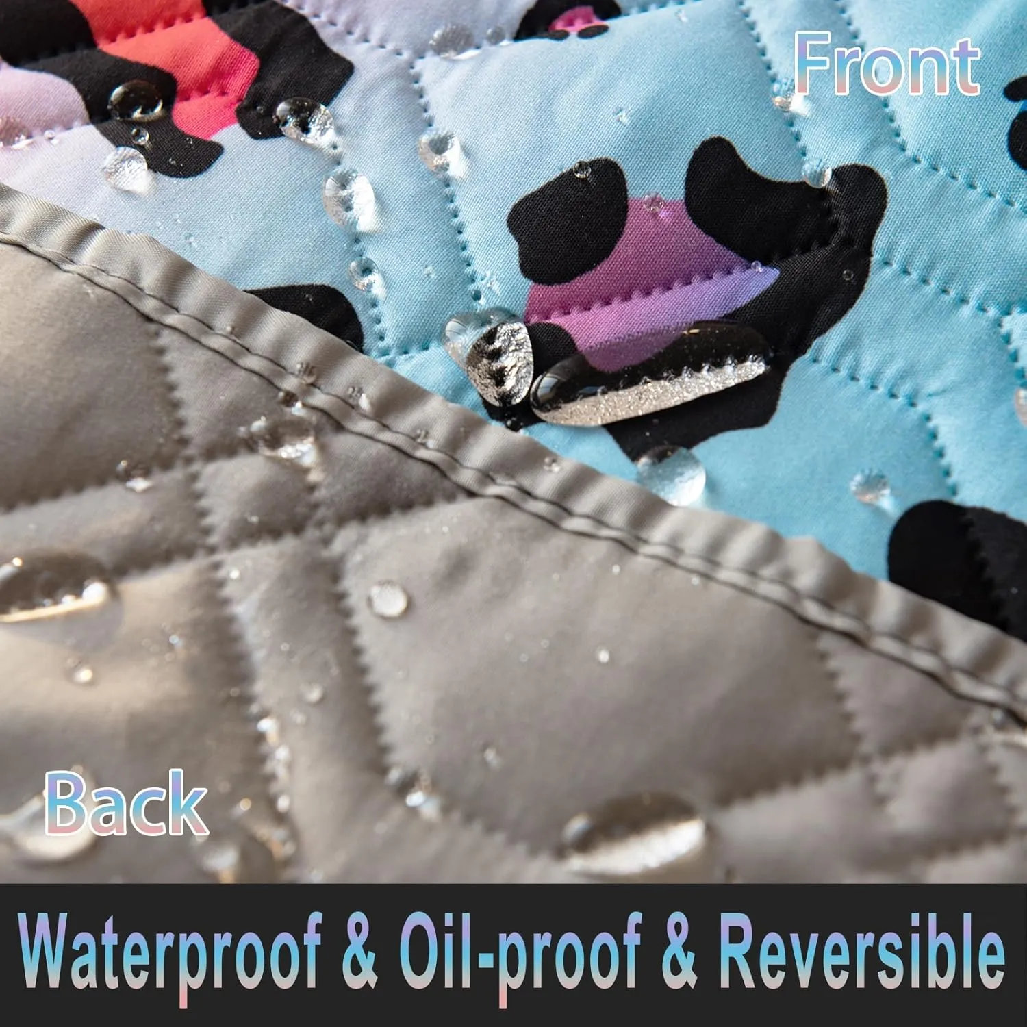 Waterproof Dog Bed Cover 68x82inch Reversible Pad Reusable Camping Mat for Kids/Pet/Dog/Cat Washable Geometric Embroidery Blanket Patchwork Rainbow Leopard Printed Gray