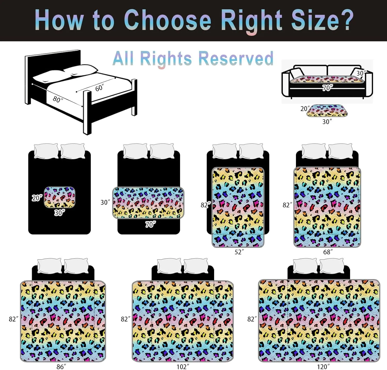 Waterproof Dog Bed Cover 68x82inch Reversible Pad Reusable Camping Mat for Kids/Pet/Dog/Cat Washable Geometric Embroidery Blanket Patchwork Rainbow Leopard Printed Gray