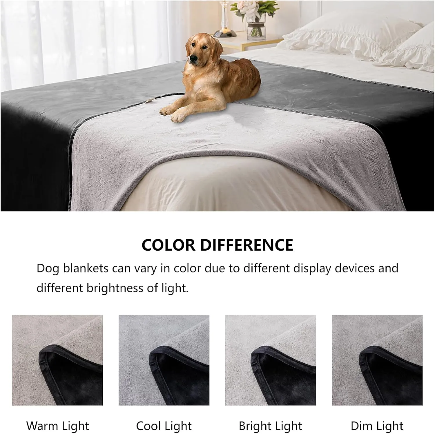 Waterproof Dog Blankets, Washable Pee Proof Pet Blanket for Couch, Soft Reversible Puppy Throw Furniture Protector Cover for Bed Sofa-52"x82",Black Lightgrey