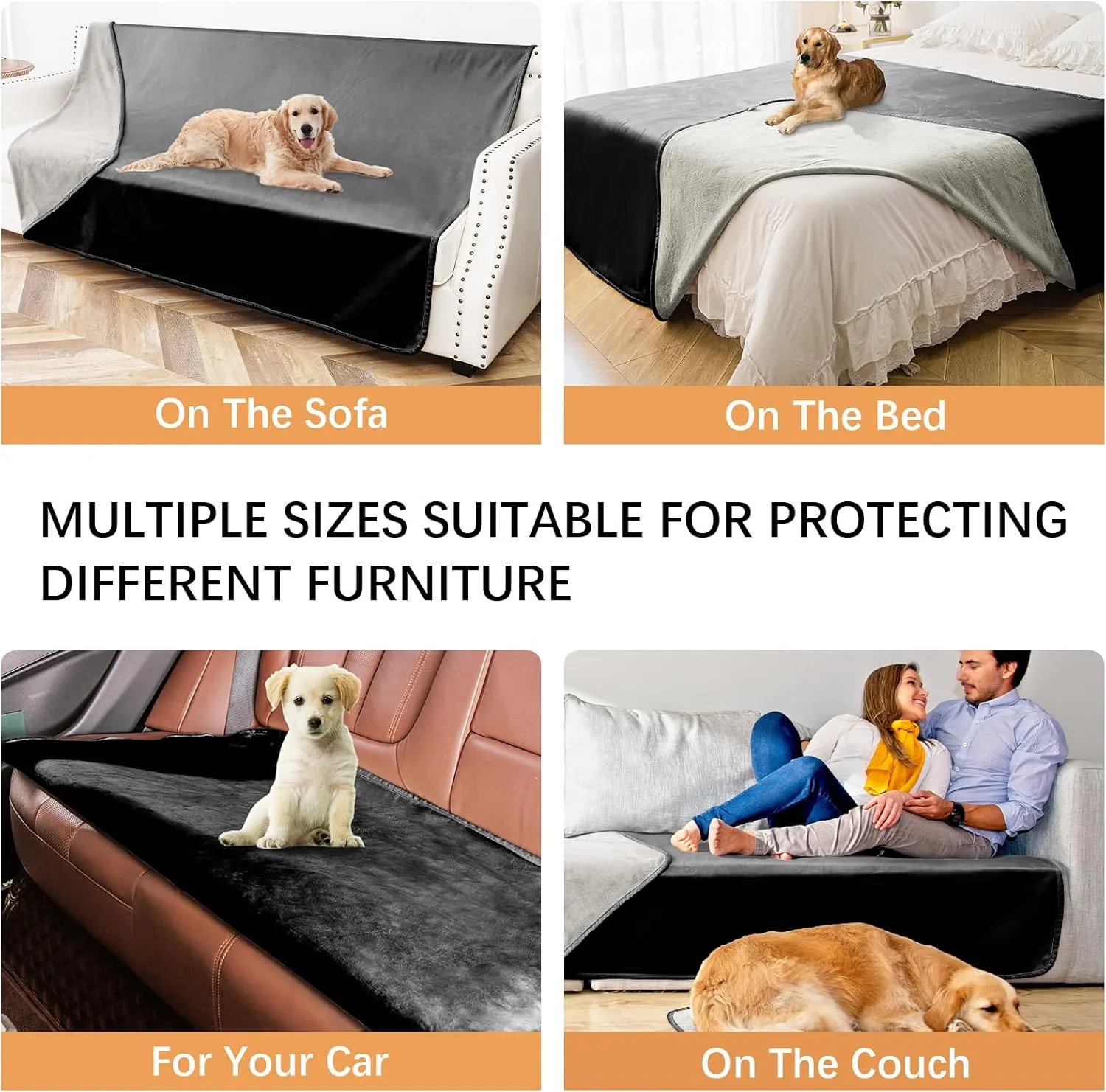 Waterproof Dog Blankets, Washable Pee Proof Pet Blanket for Couch, Soft Reversible Puppy Throw Furniture Protector Cover for Bed Sofa-52"x82",Black Lightgrey