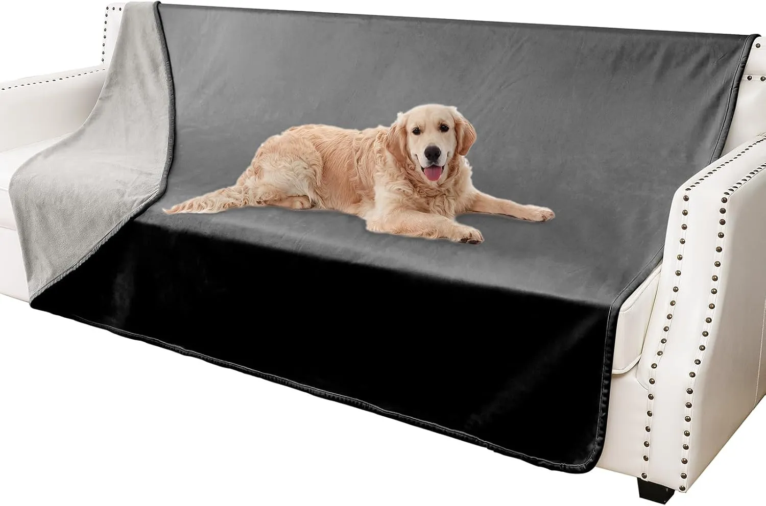 Waterproof Dog Blankets, Washable Pee Proof Pet Blanket for Couch, Soft Reversible Puppy Throw Furniture Protector Cover for Bed Sofa-52"x82",Black Lightgrey