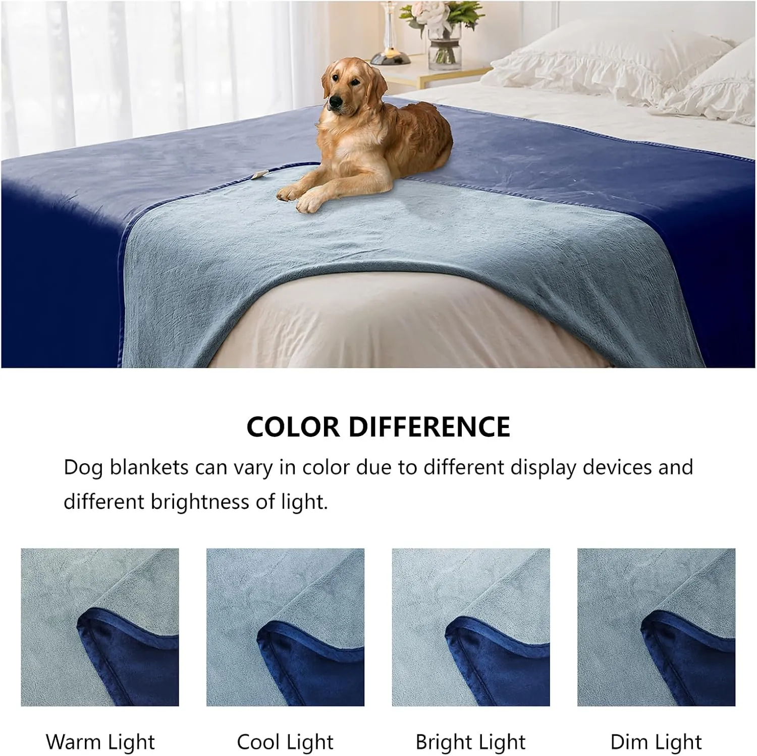 Waterproof Dog Blankets, Washable Pee Proof Pet Blanket for Couch, Soft Reversible Puppy Throw Furniture Protector Cover for Bed Sofa-52"x82",Navy Blue Stone Blue