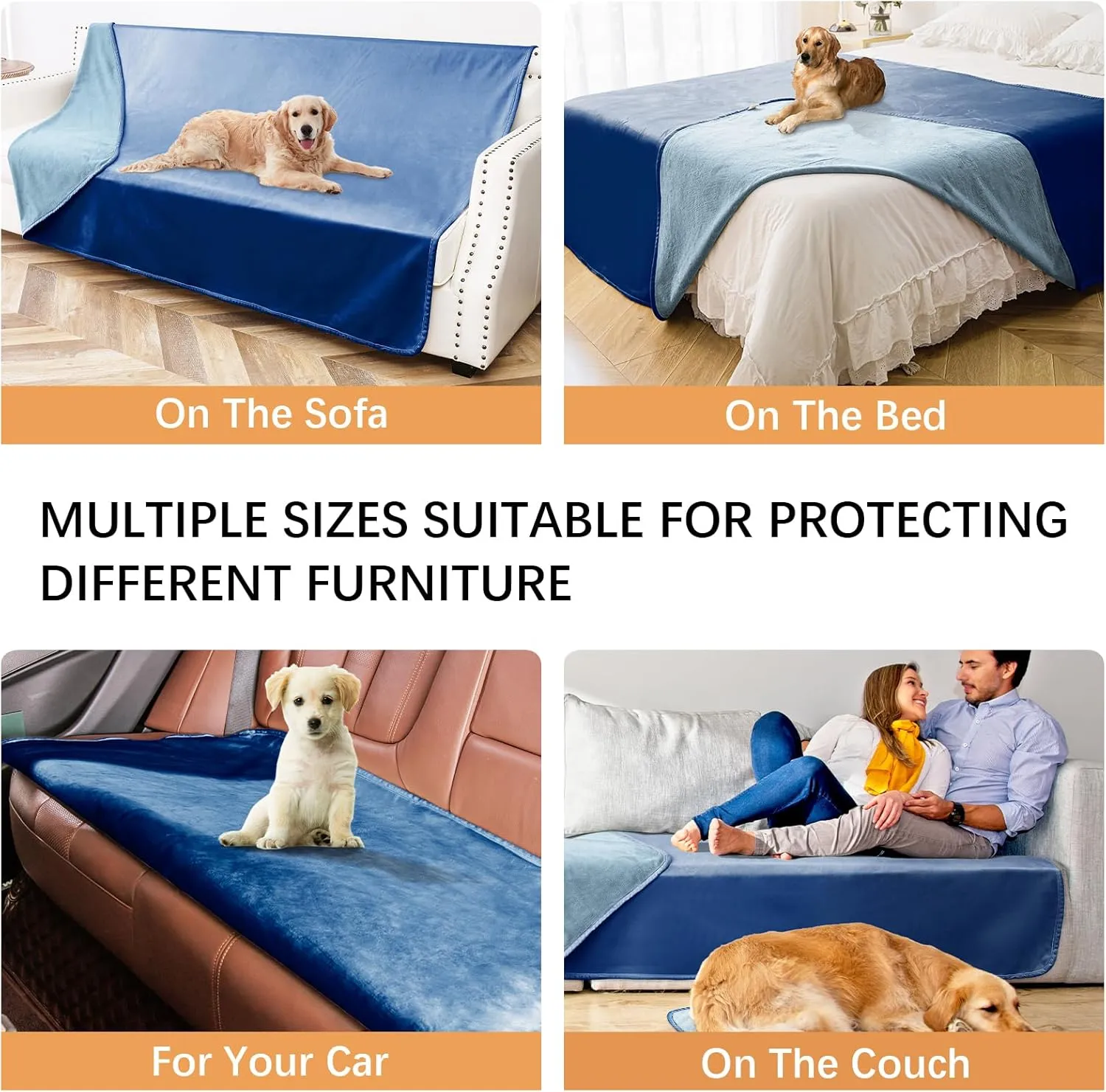 Waterproof Dog Blankets, Washable Pee Proof Pet Blanket for Couch, Soft Reversible Puppy Throw Furniture Protector Cover for Bed Sofa-52"x82",Navy Blue Stone Blue