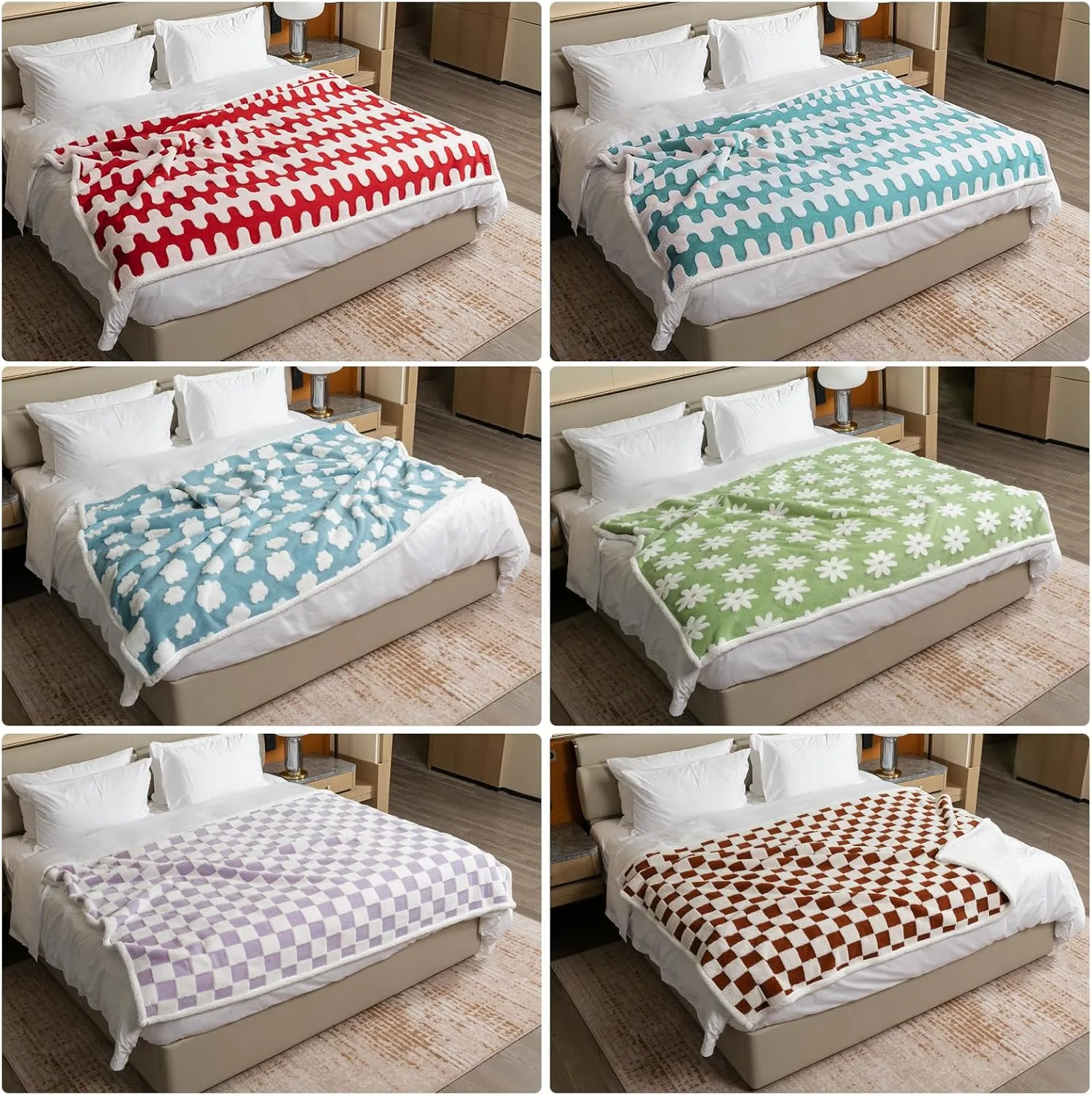 Waterproof Pet Blanket,Purple Checked Dog Blankets for Bed Covers Couch Sofa Stylish Jacquard Pets Throw Blankets for Puppy Cats Washable Reversible Furniture Protection Covers (Purple Check,M)