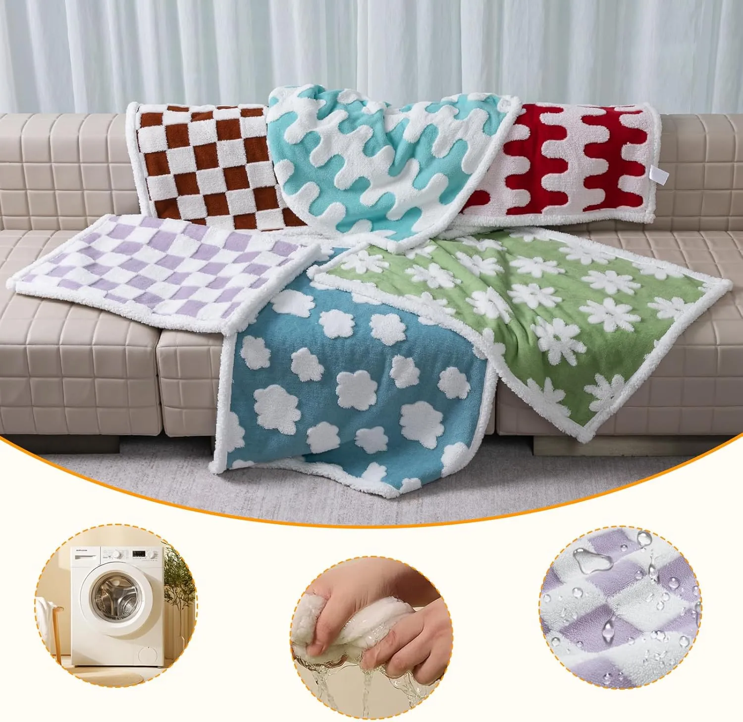 Waterproof Pet Blanket,Purple Checked Dog Blankets for Bed Covers Couch Sofa Stylish Jacquard Pets Throw Blankets for Puppy Cats Washable Reversible Furniture Protection Covers (Purple Check,M)