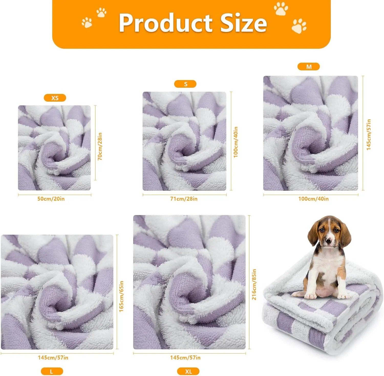 Waterproof Pet Blanket,Purple Checked Dog Blankets for Bed Covers Couch Sofa Stylish Jacquard Pets Throw Blankets for Puppy Cats Washable Reversible Furniture Protection Covers (Purple Check,M)