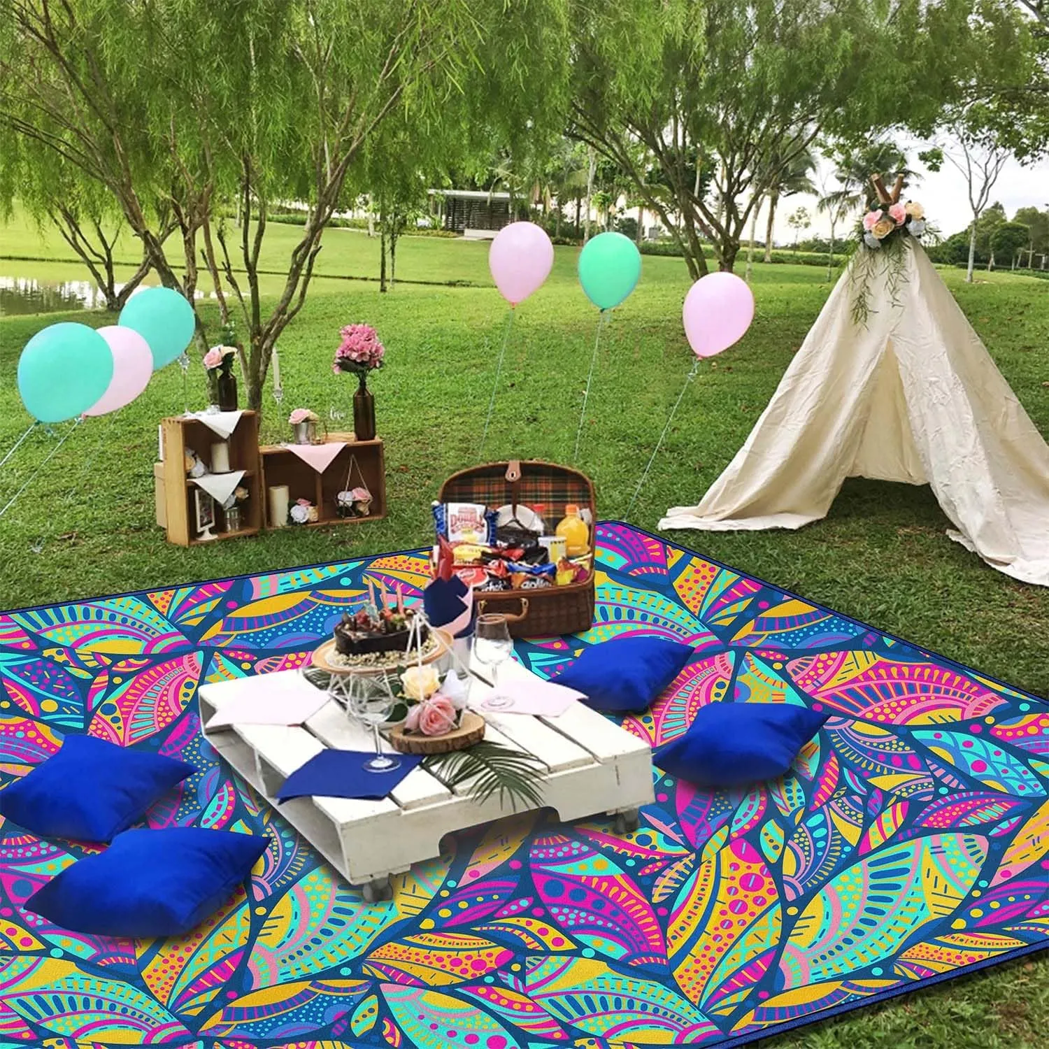 Waterproof Picnic Blankets Foldable & Portable 60''x80'' Boho Picnic Mat for Outdoors, Large Washable Picnic Blanket for Travel Camping Beach, Park Grass Picnic Blanket Accessories for Adults