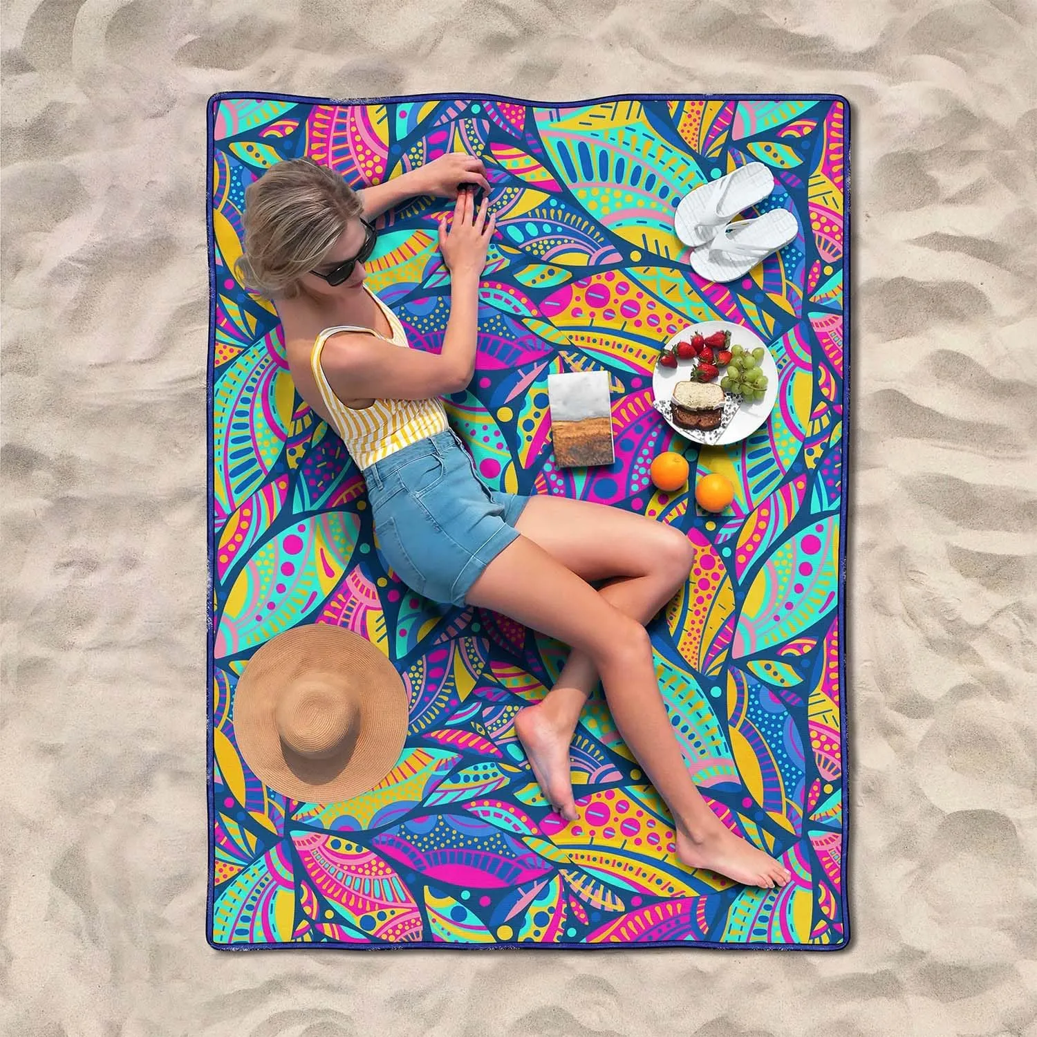 Waterproof Picnic Blankets Foldable & Portable 60''x80'' Boho Picnic Mat for Outdoors, Large Washable Picnic Blanket for Travel Camping Beach, Park Grass Picnic Blanket Accessories for Adults