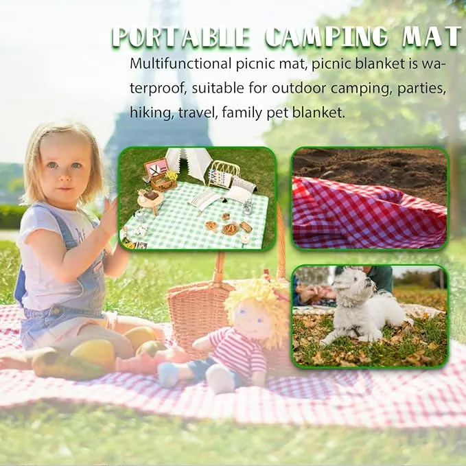 Waterproof Picnic Mat, Portable Camping Mat, Beach Mat, Foldable Waterproof Sand Mat with Straps for Outdoor Camping, Parties, Hiking, Traveling, Family Concerts (Green)