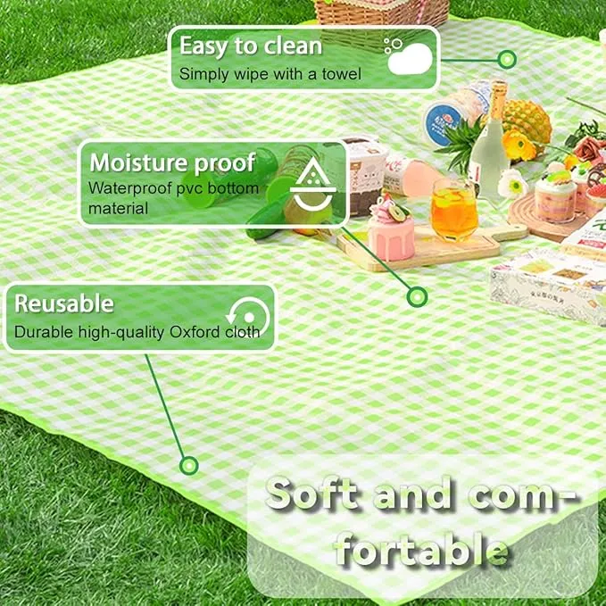 Waterproof Picnic Mat, Portable Camping Mat, Beach Mat, Foldable Waterproof Sand Mat with Straps for Outdoor Camping, Parties, Hiking, Traveling, Family Concerts (Green)