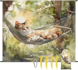 Waterproof Sandproof Beach Blanket with 4 Stakes Colorful Cat Hammock Outdoor Foldable Picnic Mat for Camping Hiking Music Festivals Quick Drying Cute Couple Gifts 68x59 in