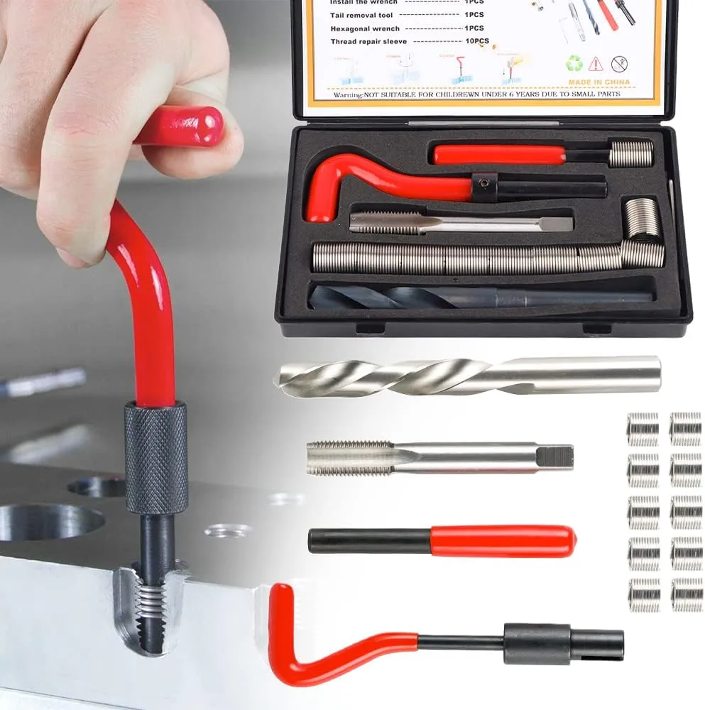 Watris Veiyi 15PCS Helicoil Thread Repair Kit, M14x1.5 Stainless Steel Thread Inserts, Female Thread Repairing Assortment Kit for Automotive Parts