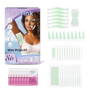 Wax Strips Body Hair Removal 86 Strips Facial Wax Strips 6 Sizes and 6 Oil Wipes Bikini Waxing Strips Mouth waxing wax Eyebrow Face Arms Legs Underarm Back Waxing Kit for Women and Men
