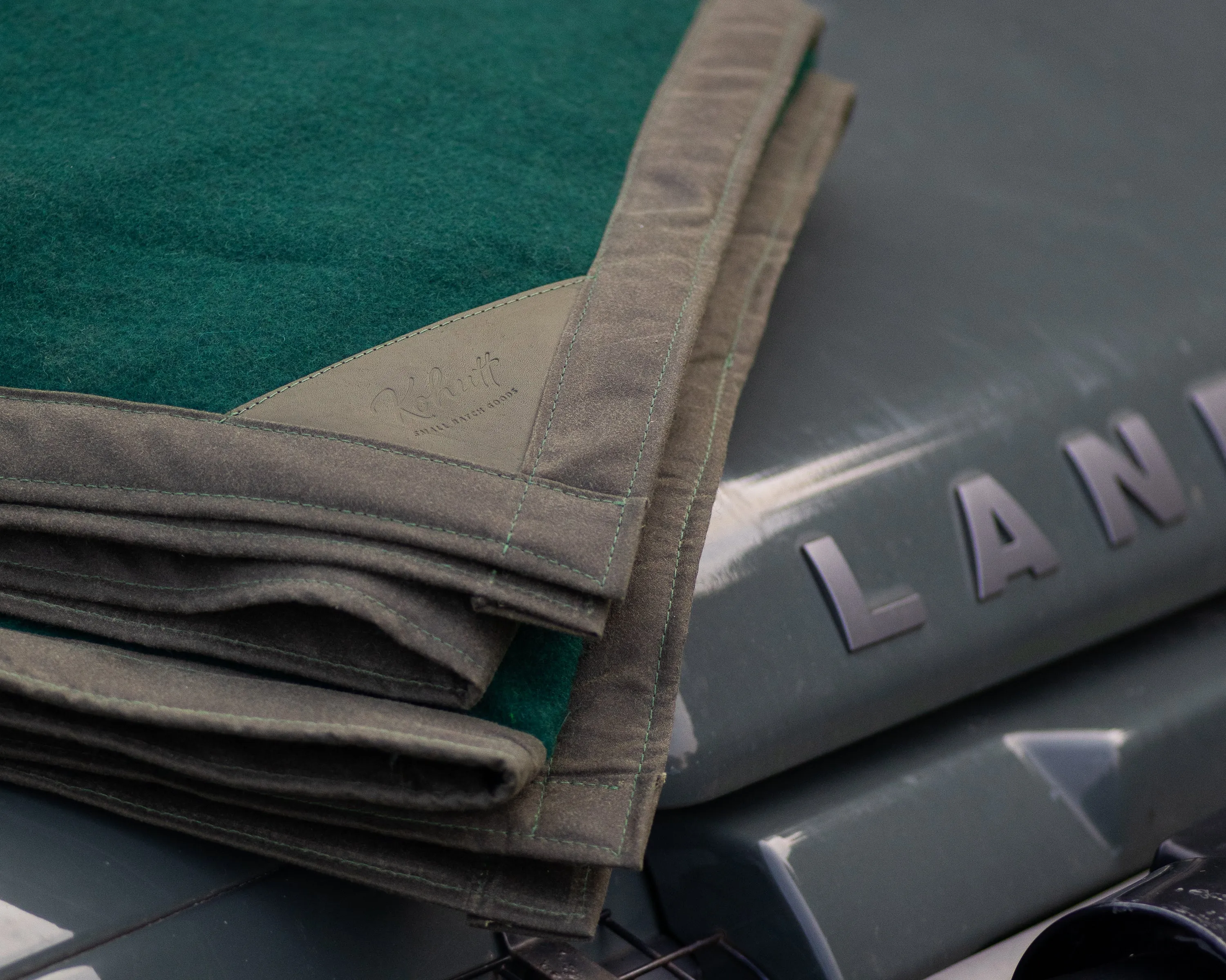 Waxed canvas & wool blanket in forest green