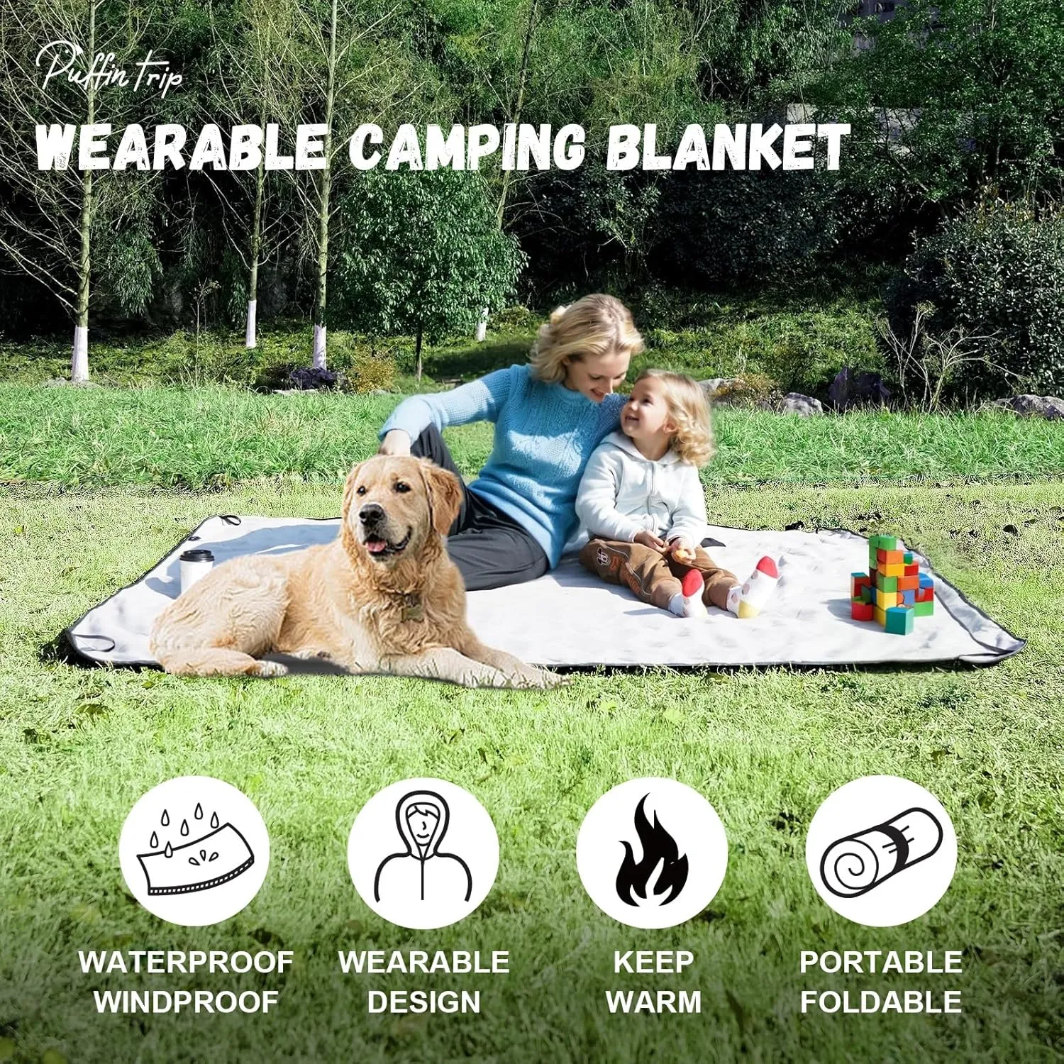 Wearable Warm Camping Blanket Waterproof Windproof Quilted Fleece Stadium Blanket with Portable Bag for Cold Weather Outdoor Camping Picnic Sports Pet Beach Travel Car 79x55 inches Olive Green