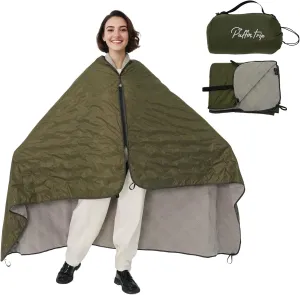 Wearable Warm Camping Blanket Waterproof Windproof Quilted Fleece Stadium Blanket with Portable Bag for Cold Weather Outdoor Camping Picnic Sports Pet Beach Travel Car 79x55 inches Olive Green
