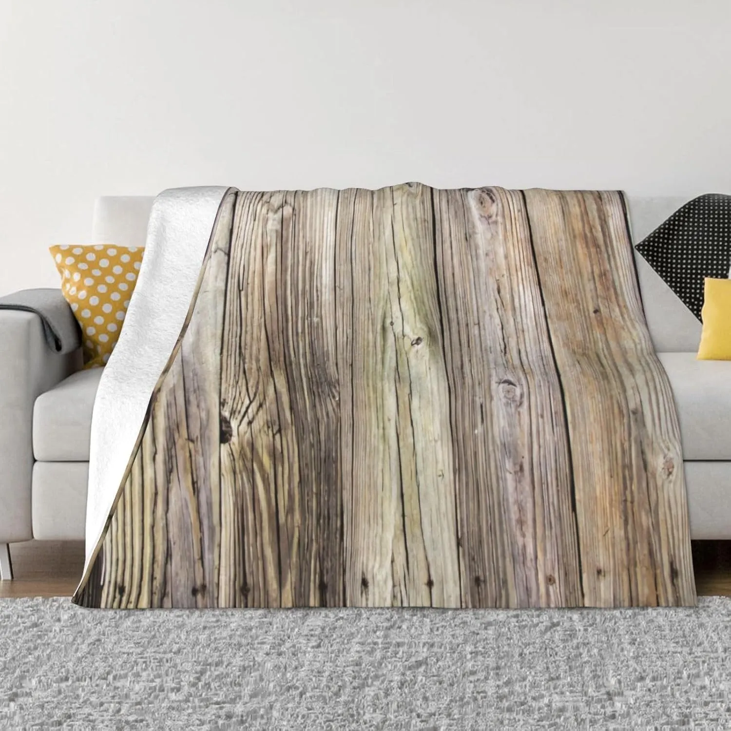 Weathered Wooden Boards with Rustic Patina 60"X50" Flannel Blanket - 100% Soft Polyester, Lightweight and Warm, Suitable for Families, Camping, Travel