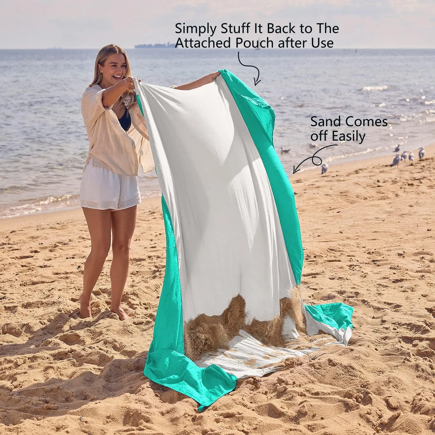 WEKAPO Beach Blanket Sandproof Waterproof, Extra Large Beach Mat, Oversized & Compact Sand Free Mat Quick Drying, Lightweight & Durable with 6 Stakes & 4 Corner Pockets